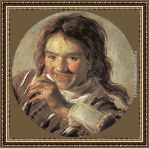 Boy Playing Flute Framed Paintings - Boy holding a Flute (Hearing) by Frans Hals