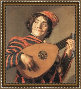 Frans Hals Framed Paintings - Buffoon Playing a Lute by Frans Hals