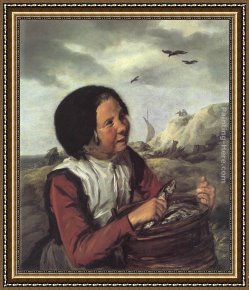 Frans Hals Framed Paintings - Fisher Girl by Frans Hals