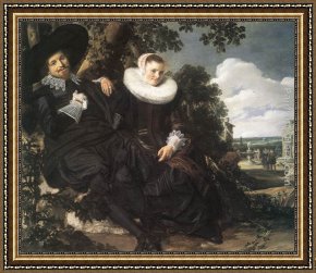 Frans Hals Framed Paintings - Married Couple in a Garden by Frans Hals