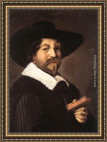 Her Favorite Book Framed Paintings - Portrait of a Man Holding a Book by Frans Hals