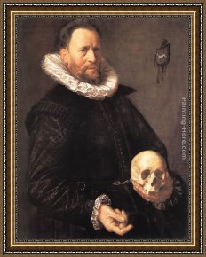 Frans Hals Framed Paintings - Portrait of a Man Holding a Skull by Frans Hals