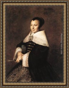 Portrait of a Monk of The Benedictine Order, Holding a Skull Framed Paintings - Portrait of a Seated Woman Holding a Fan by Frans Hals