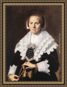 Frans Hals Framed Paintings - Portrait of a Woman Holding a Fan by Frans Hals