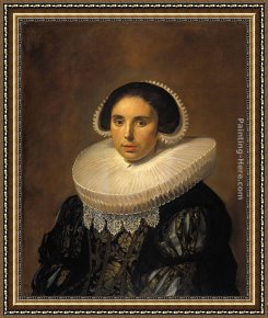 Frans Van Mieris Framed Paintings - Portrait of a woman, possibly Sara Wolphaerts van Diemen by Frans Hals
