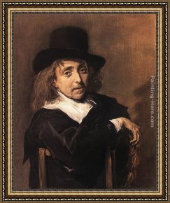 Frans Hals Framed Paintings - Seated Man Holding a Branch by Frans Hals