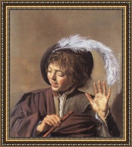 Cowboy Singing Framed Paintings - Singing Boy with a Flute by Frans Hals