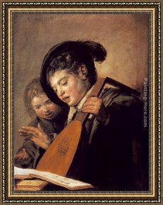 Cowboy Singing Framed Paintings - Two Boys Singing by Frans Hals