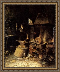 Blacksmith at His Forge Framed Paintings - At The Forge by Frans Mortelmans