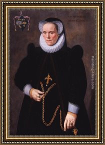 Frans Van Mieris Framed Paintings - Portrait of Catherine van Damme, Wife of Fran&ccedil;ois de Groote by Frans Pourbus the Younger