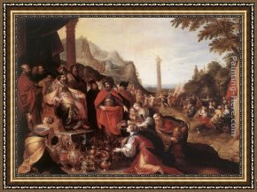 Ponies, a Calf And Poultry in a Farmyard Framed Paintings - Worship of the Golden Calf by Frans the younger Francken