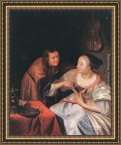 Frans Van Mieris Framed Paintings - Carousing Couple by Frans van Mieris