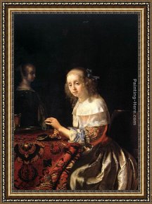 Frans Van Mieris Framed Paintings - The Lacemaker by Frans van Mieris