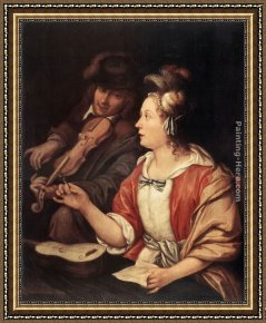 Frans Van Mieris Framed Paintings - The Music Lesson by Frans van Mieris