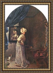 Frans Van Mieris Framed Paintings - Woman before the mirror by Frans van Mieris