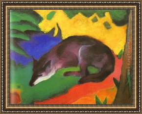 Marc Framed Paintings - Blue Black Fox by Franz Marc