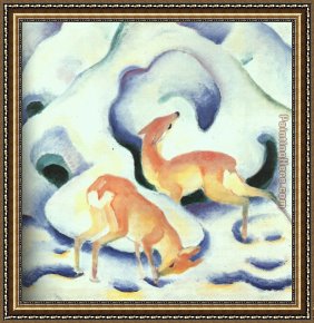 Pheasants in The Snow Framed Paintings - Deer in the Snow by Franz Marc