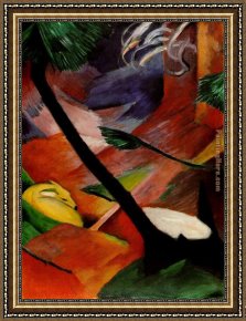 A Picnic Before The Woods Framed Paintings - Deer in the Woods II by Franz Marc