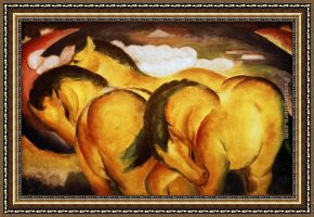 Emilie, Die Schwester Menzels Framed Paintings - Die kleinen gelben Pferde by Franz Marc