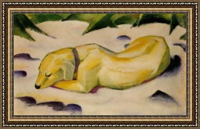 Marc Framed Paintings - Dog Lying in the Snow by Franz Marc