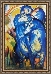 Marc Framed Paintings - Group of Horses by Franz Marc
