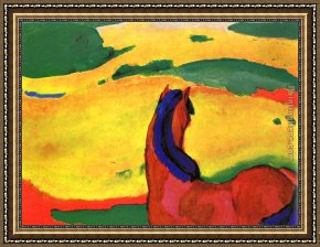 Three Pointers in a Landscape Framed Paintings - Horse in a Landscape by Franz Marc