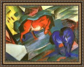 Blue Framed Paintings - Red and Blue Horse by Franz Marc