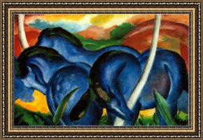 The Blue Window Framed Paintings - The Large Blue Horses by Franz Marc