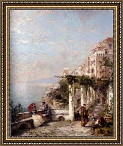Emilie, Die Schwester Menzels Framed Paintings - Die Amalfi Kuste by Franz Richard Unterberger