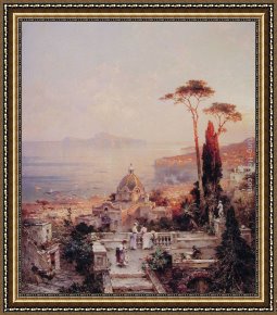 Balcony Framed Paintings - The view from the Balcony by Franz Richard Unterberger