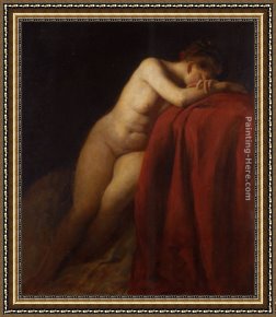 Totes Meer Mit Moabitergebirge, Abendstimmung Framed Paintings - Mit Rotem Thuch by Franz Von Defregger