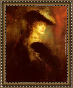 Portrait of a Lady Holding a Fan Framed Paintings - Portrait Of An Elegant Lady In Rubenesque Costume by Franz von Lenbach