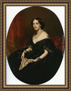 Ballerina And Lady with a Fan Framed Paintings - Portrait of a lady with a fan by Franz Xavier Winterhalter