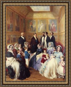 The King And The Beggar-maid Framed Paintings - Queen Victoria and Prince Albert with the Family of King Louis Philippe at the Chateau D'Eu by Franz Xavier Winterhalter