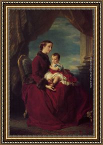 Moet And Chandon Cremant Imperial Framed Paintings - The Empress Eugenie Holding Louis Napoleon, the Prince Imperial on her Knees by Franz Xavier Winterhalter