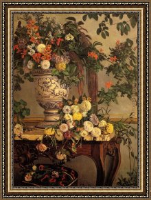 Frederic Edwin Church Framed Paintings - Flowers by Frederic Bazille