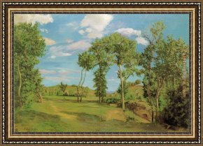 Frederic Bazille Framed Paintings - Paysage au bord du Lez by Frederic Bazille