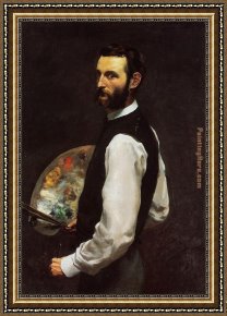 Frederic Bazille Framed Paintings - Self-Portrait with Palette by Frederic Bazille