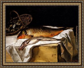 Miracle of The Bread And Fish Framed Paintings - Still Life with Fish by Frederic Bazille