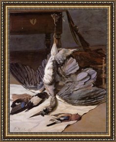Frederic Bazille Framed Paintings - Still Life with Heron by Frederic Bazille