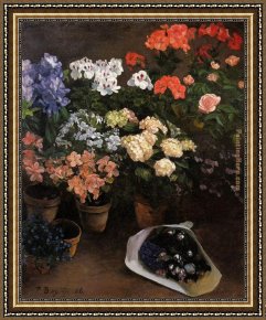 Frederic Bazille Framed Paintings - Study of Flowers by Frederic Bazille