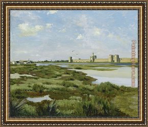 Frederic Bazille Framed Paintings - The Ramparts, Aigues-Mortes by Frederic Bazille
