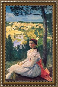 Frederic Bazille Framed Paintings - View of the Village by Frederic Bazille