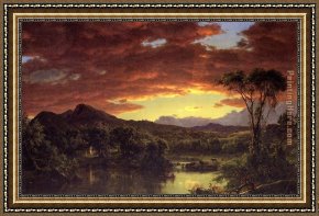 Church Framed Paintings - A Country Home by Frederic Edwin Church