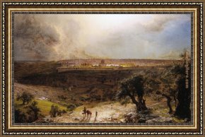 Church Framed Paintings - Jerusalem from the Mount of Olives by Frederic Edwin Church