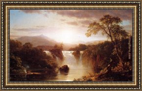 Landscape with a Lake Framed Paintings - Landscape with Waterfall by Frederic Edwin Church