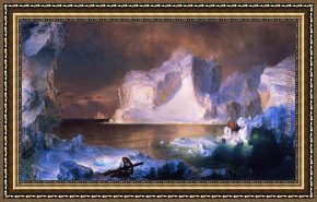 Church Framed Paintings - The Icebergs by Frederic Edwin Church