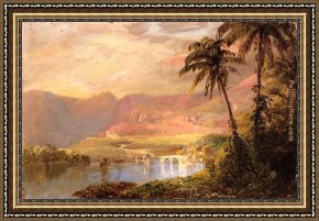 Landscape with a Lake Framed Paintings - Tropical Landscape by Frederic Edwin Church