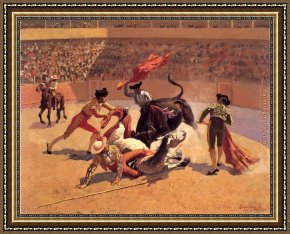 The Love Embrace of The Universe The Earth Mexico Me Diego And Mr Xolotl Framed Paintings - Bull Fight in Mexico by Frederic Remington