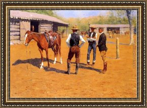 Ponies, a Calf And Poultry in a Farmyard Framed Paintings - Buying Polo Ponies in the West by Frederic Remington